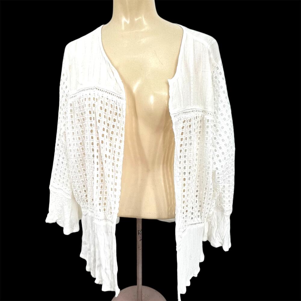 SUZANNE BETRO Women's Sheer Gauze & Lace Open Front Topper 1X  Romantic